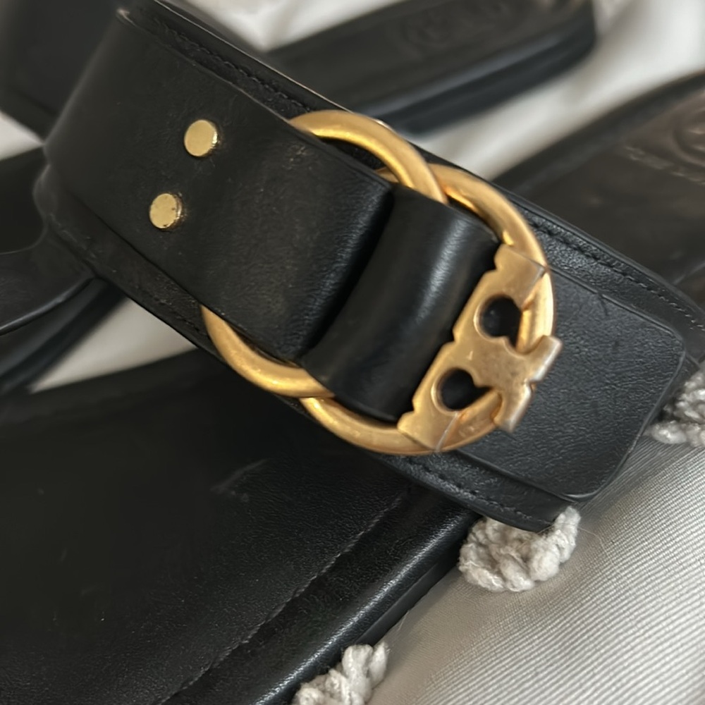 Tory Burch Black Sandals with Gold Accents - Picture 3 of 6
